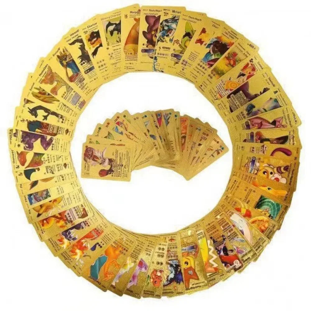 Pokemon Custom Display Cards - 55pc Gold & Black Foil Replicas - English Vmax GX Vstar Rare Metal-Style Collector’s Set