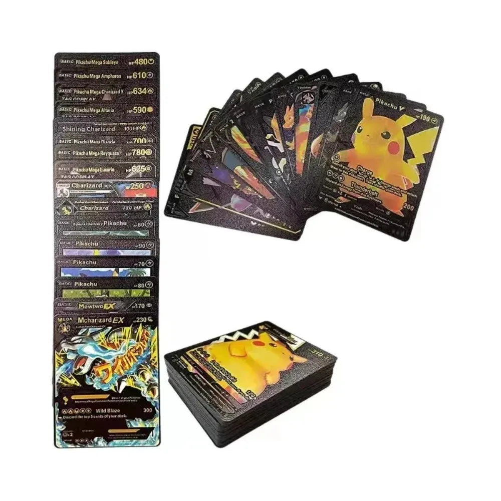 Pokemon Custom Display Cards - 55pc Gold & Black Foil Replicas - English Vmax GX Vstar Rare Metal-Style Collector’s Set