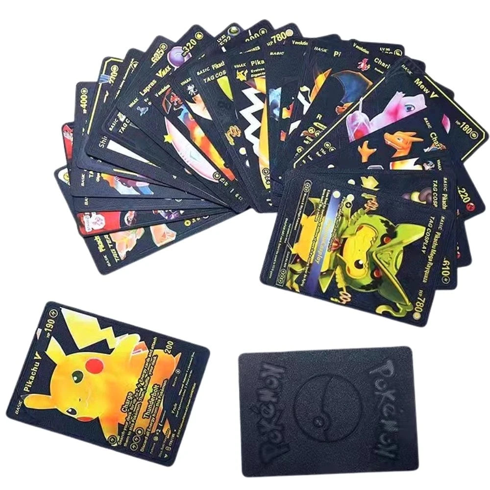 Pokemon Custom Display Cards - 55pc Gold & Black Foil Replicas - English Vmax GX Vstar Rare Metal-Style Collector’s Set