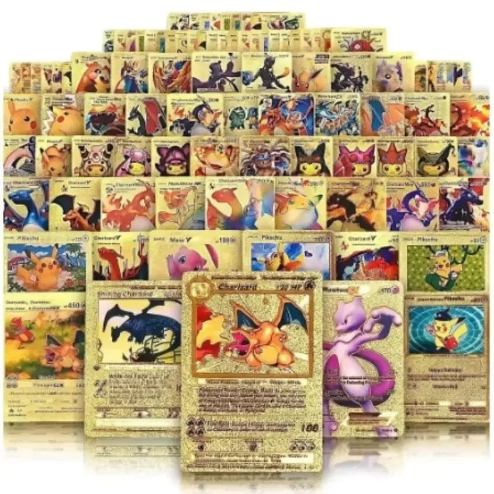 Pokemon Custom Display Cards - 55pc Gold & Black Foil Replicas - English Vmax GX Vstar Rare Metal-Style Collector’s Set